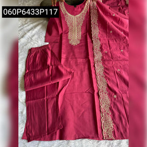 TRENDBUY Embroidered Roman Silk Kurti Set with Sequence Work & Dupatta