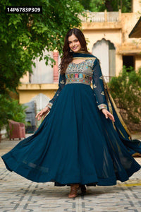 TRENDBUY Embroidered Sequence Work Faux Georgette Gown & Dupatta