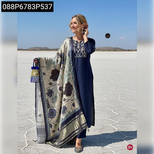 TRENDBUY Embroidered Viscose Chanderi Kurti Set with Lagdi Dupatta