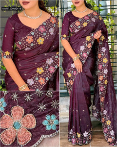 TRENDBUY Ethereal Sufi Silk Crush Saree with Multi-Color Bead & Thread Embroidery
