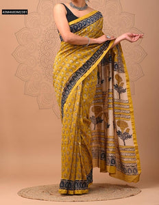 TRENDBUY Exclusive Chanderi Silk Saree with Digital Print & Gold Zari Border