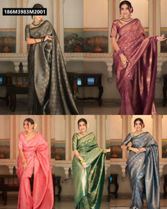 TRENDBUY Exquisite Banarasi Soft Silk Saree with Zari Motifs & Brocade Blouse