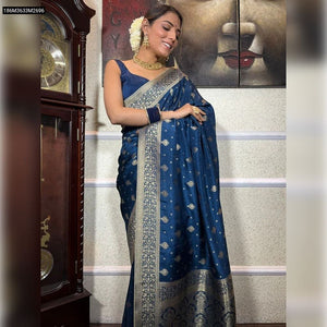 TRENDBUY Exquisite Banarasi Soft Silk Saree with Zari Work & Jacquard Weave