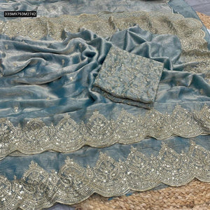 TRENDBUY Exquisite Fendy Chiffon Saree with 3MM Sequence Zari & Aarco Border