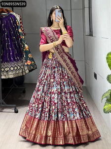 TRENDBUY Exquisite Kalamkari Print Dola Silk Lehenga Choli with Georgette Dupatta