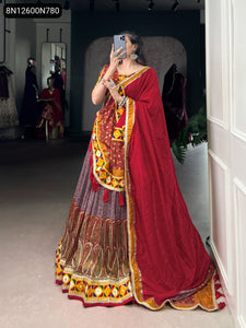 TRENDBUY Exquisite Kashmiri Print Tasar Silk Lehenga Choli with Dupatta