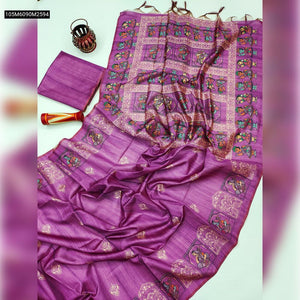 TRENDBUY Exquisite Madhubani Print Tussar Silk Saree with Blouse Piece