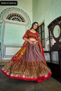 TRENDBUY Exquisite Maroon & Gold Tussar Silk Lehenga Choli with Kashmiri & Foil Print