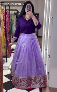 TRENDBUY Exquisite Paithani Roman Silk Blouse & Organza Lehenga Set with Embroidery