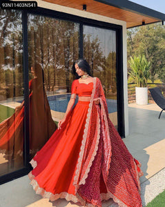TRENDBUY Exquisite Red Georgette Lehenga Choli Set with Dupatta