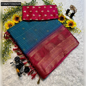 TRENDBUY Exquisite Semi Dola Saree with Floral Butti, Weaving Borders & Tassels