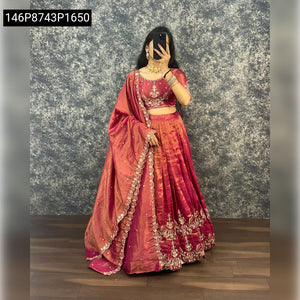 TRENDBUY Exquisite Zari Work Tissue Silk Lehenga Choli with Designer Dupatta