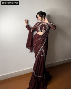 TRENDBUY Fancy Faux Georgette Lehenga Saree with Heavy Work Blouse