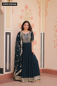 TRENDBUY Faux Blooming Embroidered Anarkali Gown with Dupatta