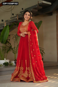 TRENDBUY Faux Blooming Embroidered Gown with Zari Sequins Work & Dupatta