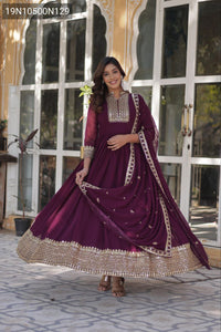 TRENDBUY Faux Blooming Georgette Sequins Embroidered Anarkali Gown with Dupatta