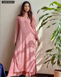 TRENDBUY Faux Georgette Chikankari Embroidered Kurta Plazo Dupatta Set