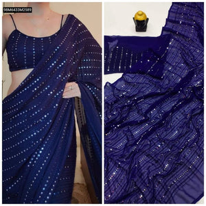 TRENDBUY Faux Georgette Sequence Work Party Wear Saree with Unstitched Blouse