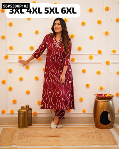TRENDBUY Festive Reyon Sluv Embroidered Kurta & Pant Set (Plus Size)