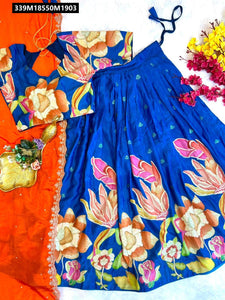 TRENDBUY Festive Viscose Crape Floral Lehenga Choli with Embroidered Chinnon Dupatta