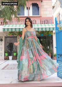 TRENDBUY Floral Chinon Gown Set with Dupatta & Palazzo