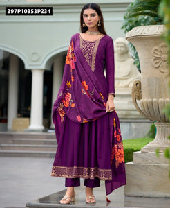 TRENDBUY Floral Embroidered Vichitra Silk Kurta Set with Dupatta