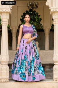 TRENDBUY Floral Print Tasar Silk Lehenga Choli with Dupatta
