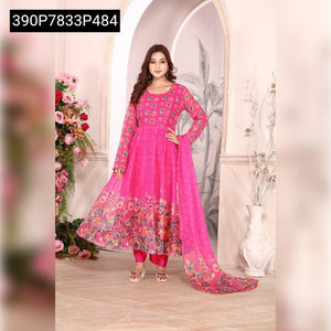TRENDBUY Floral Tebby Silk Anarkali Gown with Pant & Dupatta Set