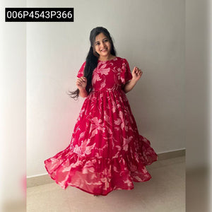 TRENDBUY Florissa Pink Floral Digital Print Fox Georgette Midi Dress