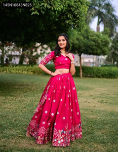 TRENDBUY Fuchsia Chinon Embroidered Lehenga Choli with Dupatta Set