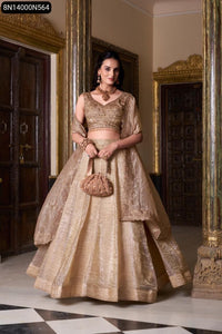 TRENDBUY Gold Crush Embroidered Lehenga Choli Set with Dupatta