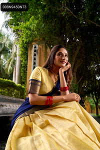 TRENDBUY Golden Kanchipuram Silk Half Saree Lehenga Choli Set with Zari Weaving