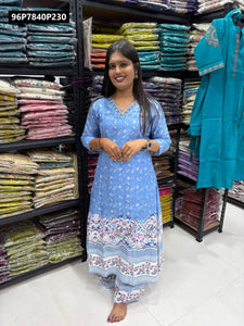 TRENDBUY Hand Work V-Neck Cotton Kurti Set with Palazzo & Dupatta