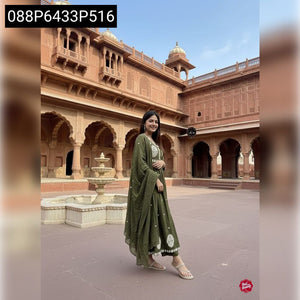 TRENDBUY Handwork Embroidered Cotton Anarkali Kurta Set with Dupatta