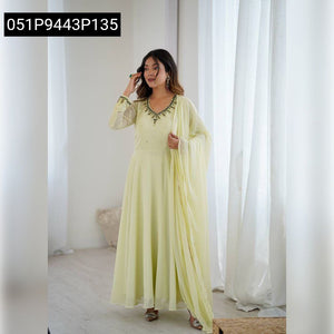 TRENDBUY Handwork Fox Georgette Anarkali Gown Suit with Dupatta