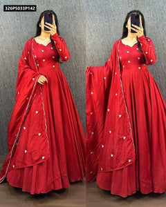 TRENDBUY Heart Embroidered Vichitra Silk Anarkali Gown with Dupatta