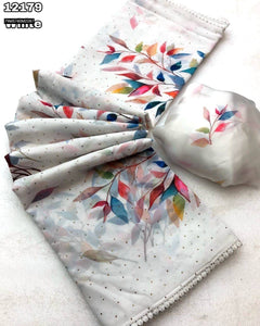 TRENDBUY Heavy Blooming Georgette Saree with Multicolor Digital Print & Swirowski Work