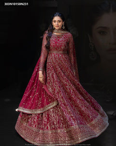 TRENDBUY Heavy Embroidered Faux Georgette 3-Piece Gown Set with Dupatta & Bottom