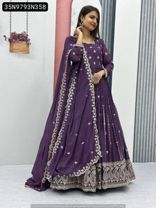 TRENDBUY Heavy Embroidered Fox Georgette Gown with Sequin Work & Dupatta
