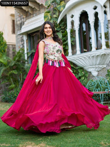 TRENDBUY Heavy Embroidered Pure Silk Lehenga Choli with 9-Meter Flair & Dupatta