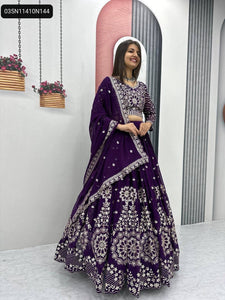 TRENDBUY Heavy Embroidered Purple Fox Georgette Lehenga Choli Set with Dupatta