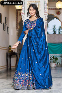 TRENDBUY Heavy Embroidered Sequence Work Vichitra Silk Lehenga Choli with Dupatta