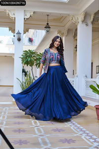 TRENDBUY Heavy Embroidered Vichitra Lehenga Choli with Koti Set