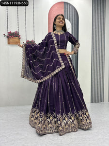 TRENDBUY Heavy Embroidered Vichitra Silk Lehenga Choli & Dupatta Set