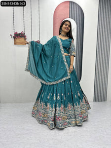 TRENDBUY Heavy Embroidered Vichitra Silk Lehenga Choli with Dupatta Set