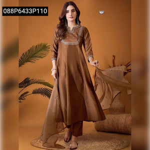 TRENDBUY Heavy Embroidered Vichitra Silk Suit Set with Organza Dupatta