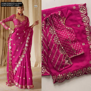 TRENDBUY Heavy Faux Georgette Saree with 5mm Sequence & Original Mirror Work Blouse