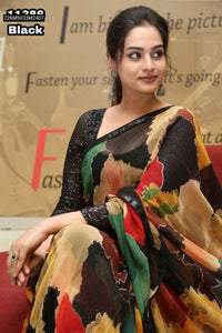 TRENDBUY Heavy Georgette Saree with Digital Sequence Work & Banglori Silk Blouse