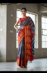 TRENDBUY Heavy Jute Silk Leheriya Print Saree with Gold Dust Brasso Border for Festive Occasions