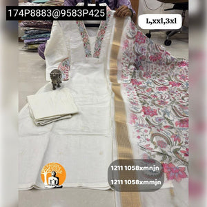 TRENDBUY Heavy Maslin Silk Kurti Set with Fancy Neck Work & Digital Dupatta